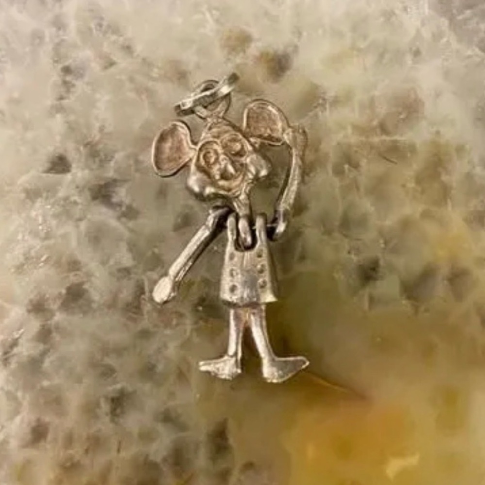 Vintage Topo Gigio mouse pendant in silver tone 1.5” tall articulated!